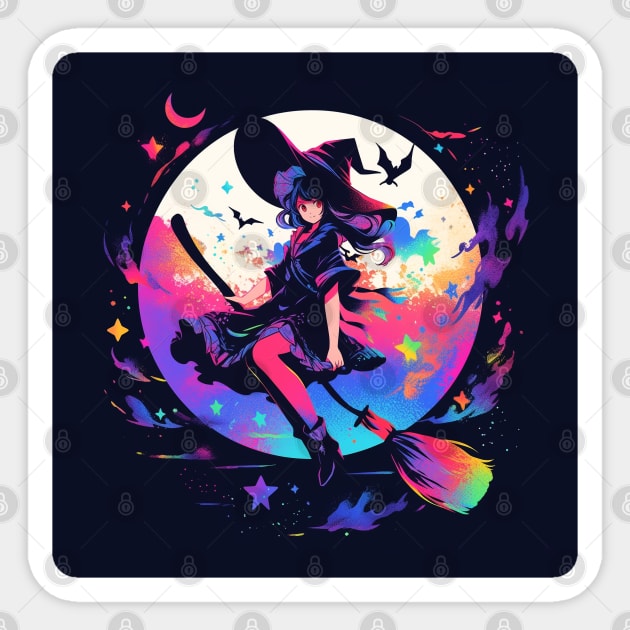 cute witch at night Sticker by WabiSabi Wonders